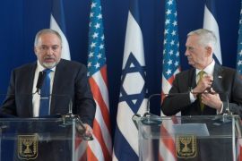 Israel's Minister of Defense Avigdor Lieberman (L) and U.S. Defense Secretary James Mattis hold a joint news conference at the Ministry of Defense in Tel Aviv, Israel, April 21, 2017 REUTERS/Heidi Levine/ Pool