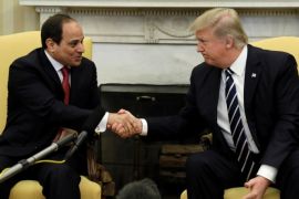 U.S. President Donald Trump meets Egyptian President Abdel Fattah al-Sisi in the Oval Office of the White House in Washington, U.S., April 3, 2017. REUTERS/Kevin Lamarque