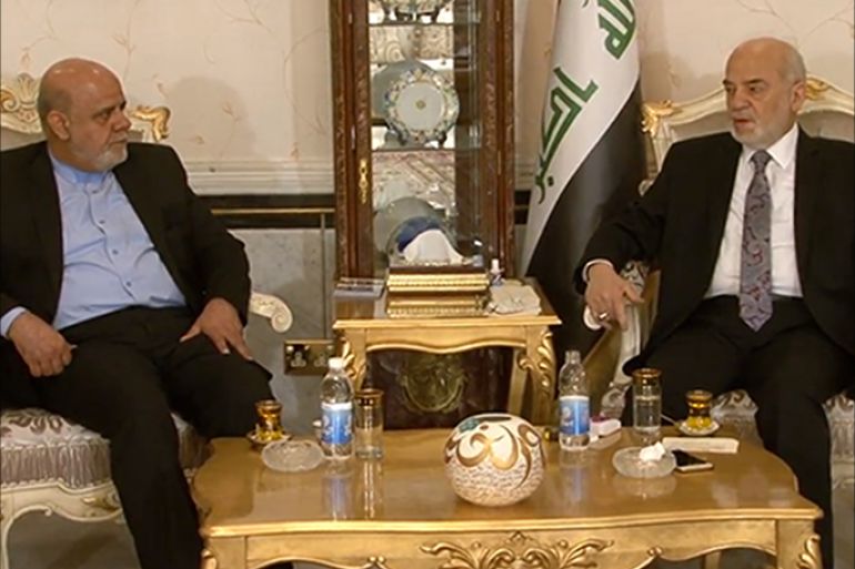 الدكتور ابراهيم الجعفري وزير خارجية العراق والسفير الايراني الجديد في بغداد ايرج مسجدي