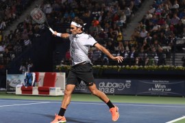 DUBAI, UNITED ARAB EMIRATES - MARCH 01: Roger Federer of Switzerland returns a shot during his second round match against Evgeny Donskoy of Russia on day four of the ATP Dubai Duty Free Tennis Championship on March 1, 2017 in Dubai, United Arab Emirates. (Photo by Tom Dulat/Getty Images)