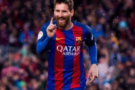 BARCELONA, SPAIN - APRIL 05: Lionel Messi of FC Barcelona celebrates after scoring his team's second goal during the La Liga match between FC Barcelona and Sevilla FC at Camp Nou stadium on April 5, 2017 in Barcelona, Spain. (Photo by Alex Caparros/Getty Images)