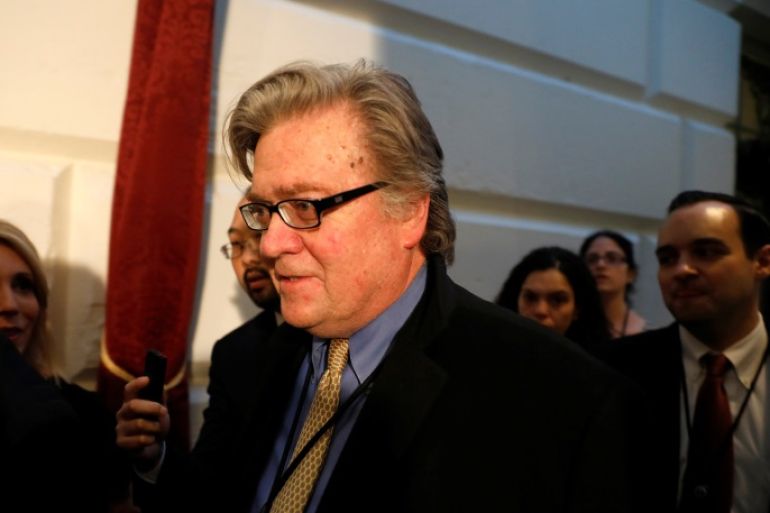 White House Chief Strategist Steve Bannon departs after a meeting about the American Health Care Act on Capitol Hill in Washington, D.C., U.S. March 23, 2017. REUTERS/Aaron P. Bernstein