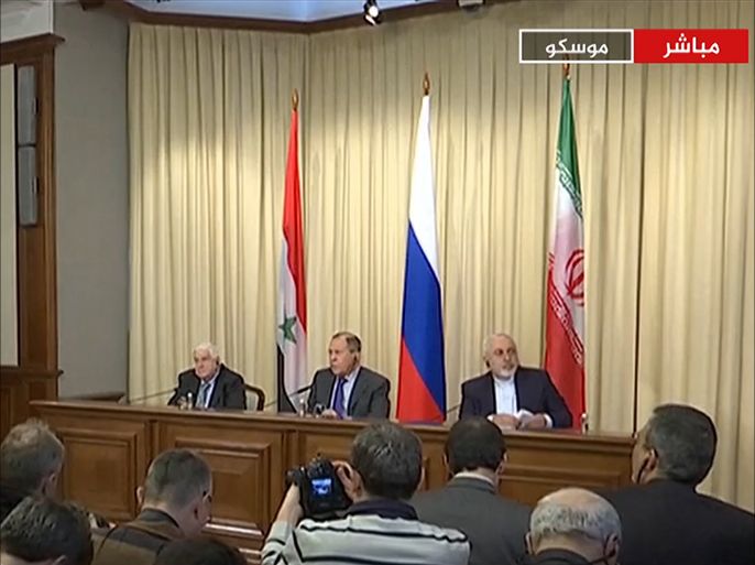 مؤتمر صحفي لوزراء خارجية روسيا وسوريا وإيران
