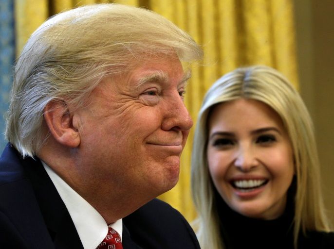 U.S. President Donald Trump and his daughter Ivanka hold a video conference call with Commander Peggy Whitson and Flight Engineer Jack Fischer of NASA on the International Space Station from the Oval Office of the White House in Washington, U.S., April 24, 2017. REUTERS/Kevin Lamarque