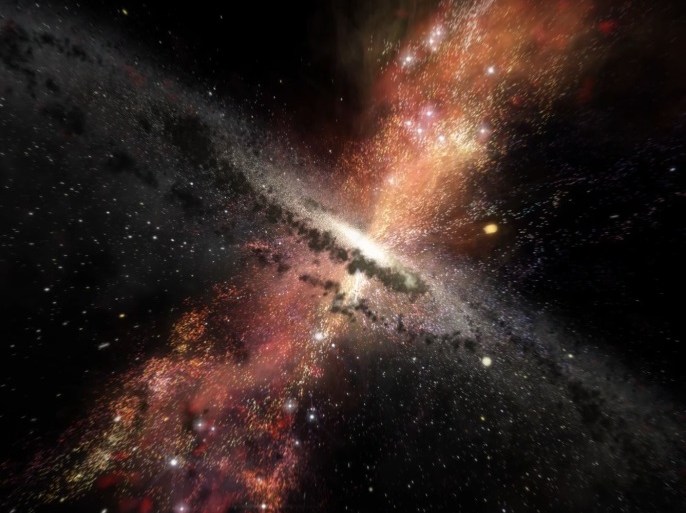 Artist's impression of stars born in winds from supermassive black holes (ESO)