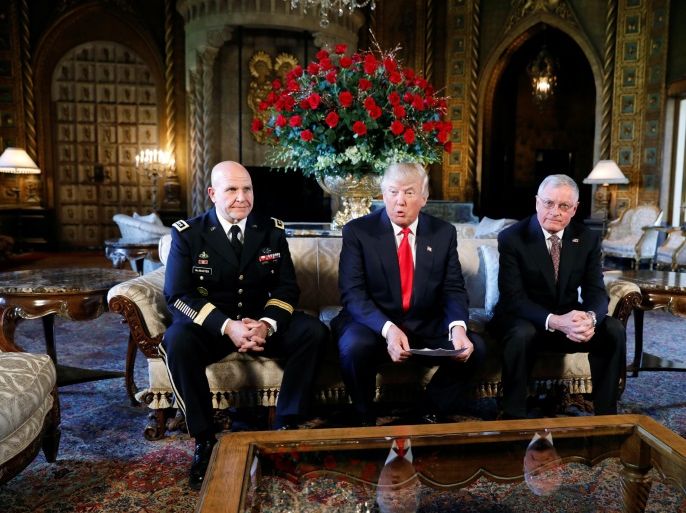 U.S. President Donald Trump announces his new National Security Adviser Army Lt. Gen. H.R. McMaster (L) and that acting adviser Keith Kellogg (R) will become the chief of staff of the National Security Council at Trump's Mar-a-Lago estate in Palm Beach, Florida U.S. February 20, 2017. REUTERS/Kevin Lamarque TPX IMAGES OF THE DAY