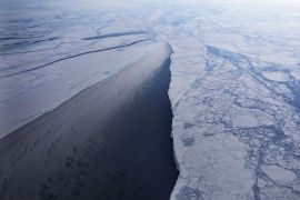 IN FLIGHT, GREENLAND - MARCH 30: Sea ice is seen from NASA's Operation IceBridge research aircraft off the northwest coast on March 30, 2017 above Greenland. NASA's Operation IceBridge has been studying how polar ice has evolved over the past nine years and is currently flying a set of eight-hour research flights over ice sheets and the Arctic Ocean to monitor Arctic ice loss aboard a retrofitted 1966 Lockheed P-3 aircraft. According to NASA scientists and the Nation