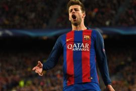 BARCELONA, SPAIN - APRIL 19: Gerard Pique of Barcelona reacts during the UEFA Champions League Quarter Final second leg match between FC Barcelona and Juventus at Camp Nou on April 19, 2017 in Barcelona, Spain. (Photo by Shaun Botterill/Getty Images)