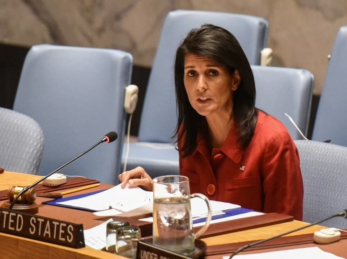 United States Ambassador to the United Nations Nikki Haley delivers remarks at the Security Council meeting on the situation in Syria at the United Nations Headquarters, in New York, U.S, April 7, 2017. REUTERS/Stephanie Keith