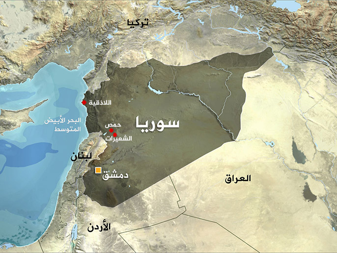 ‪‬ خريطة سوريا توضح موقع الشعيرات(الجزيرة)