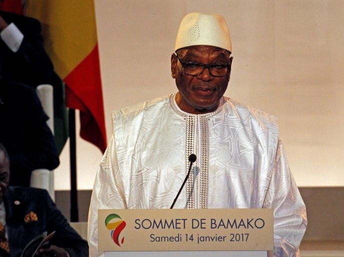 Ibrahim Boubacar Keita, President of Mali talks at the international conference center of Bamako during the France-Africa summit in Bamako, Mali, January 14, 2017. REUTERS/Luc Gnago