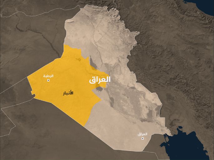 خارطة العراق موضح عليها منطقة الرطبة ( في محافظة الأنبار)