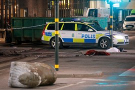 A turned over, 'Stockholmslejon', a concrete traffic stopper, is seen outside the roped off area near the department store Ahlens after a suspected terror attack on the Drottninggatan Street in central Stockholm, Sweden, April 8, 2017. Fredrik Persson/TT News Agency/via Reuters??ATTENTION EDITORS - THIS IMAGE WAS PROVIDED BY A THIRD PARTY. FOR EDITORIAL USE ONLY. NOT FOR SALE FOR MARKETING OR ADVERTISING CAMPAIGNS. THIS PICTURE IS DISTRIBUTED EXACTLY AS RECEIVED BY RE