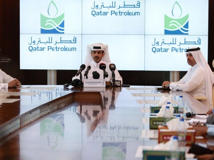 Saad Al Kaabi, chief executive of Qatar Petroleum, speaks to reporters in Doha, Qatar April 3, 2017. REUTERS/Naseem Zeitoon