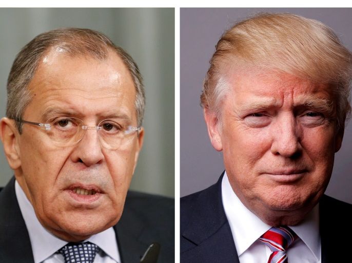 FILE PHOTO: A combination of file photos showing Russian Foreign Minister Sergei Lavrov attending a news conference in Moscow, Russia, November 18, 2015, and U.S. President Donald Trump posing for a photo in New York City, U.S., May 17, 2016. REUTERS/Maxim Zmeyev/Lucas Jackson/File Photos