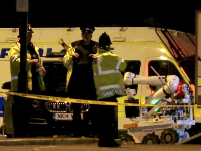 epa05982613 A Royal Logistic Corps (RLC) bomb disposal robot is unloaded outside the Manchester Arena following reports of an explosion, in Manchester, Britain, 23 May 2017. According to a statement released by the Greater Manchester Police on 23 May 2017, police responded to reports of an explosion at Manchester Arena on 22 May 2017 evening. At least 19 people have been confirmed dead and others 50 were injured, authorities said. The happening is currently treated as a