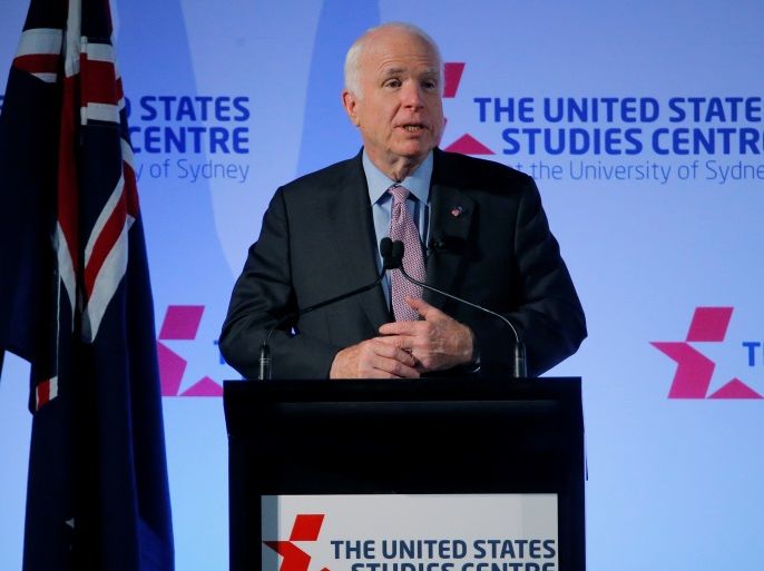United States Senator John McCain speaks at a United States Studies Centre event in Sydney, Australia, May 30, 2017. REUTERS/Jason Reed