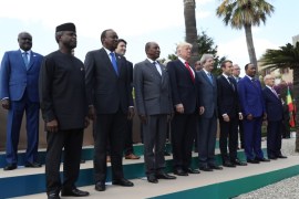 TAORMINA, ITALY - MAY 27: U.S. President Donald Trump (C) and other leaders pose in the group photo for the G7 Outreach Program on the second and last day of the G7 Taormina summit on the island of Sicily on May 27, 2017 in Taormina, Italy. Leaders of the G7 group of nations, which includes the Unted States, Canada, Japan, the United Kingdom, Germany, France and Italy, as well as the European Union, are meeting at Taormina from May 26-27. (Photo by Sean Gallup/Getty Images)