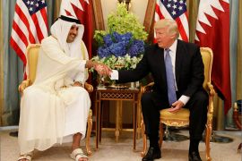 QatarÕs Emir Sheikh Tamim Bin Hamad Al-Thani meets with U.S. President Donald Trump in Riyadh, Saudi Arabia, May 21, 2017. REUTERS/Jonathan Ernst