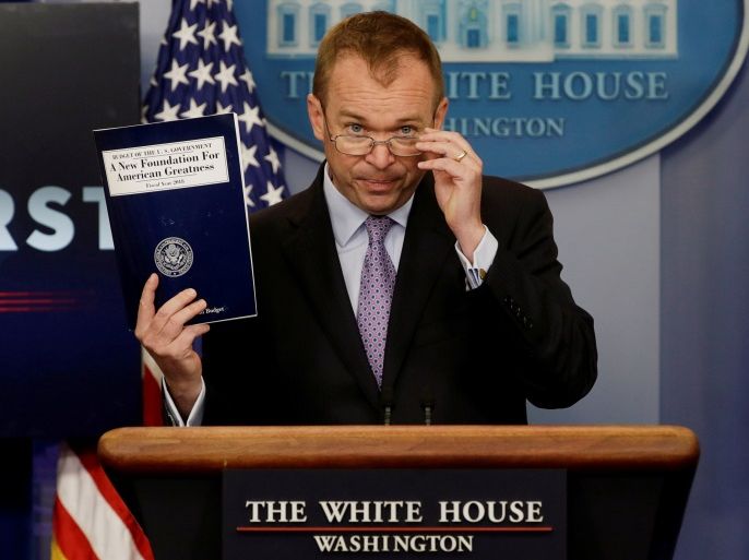Office of Management and Budget Director Mick Mulvaney holds a briefing on President Trump's FY2018 proposed budget in the press briefing room at the White House in Washington, U.S., May 23, 2017. REUTERS/Jim Bourg TPX IMAGES OF THE DAY