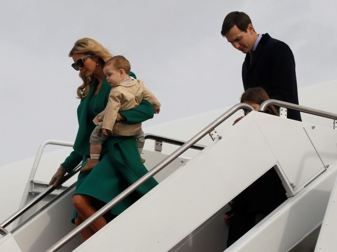 U.S. President-elect Donald Trump's daughter Ivanka Trump, her husband Jared Kushner and their family arrive ahead of the inauguration with her father aboard a U.S. Air Force jet at Joint Base Andrews, Maryland, U.S. January 19, 2017. REUTERS/Jonathan Ernst