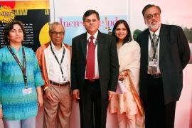 CANNES, FRANCE - MAY 15: (L-R) Suparna Pandhi, Srichand P. Hinduja, Uday Varma, Director, India International Film Festival Neelam Kapur and Jag Mundra attend the India Pavilion Press Conference showcasing the Indian Film & Entertainment Community and the International Film Festival of India (IFFI, Goa) during the 61st Cannes International Film Festival on May 15, 2008 in Cannes, France. (Photo by Michael Buckner/Getty Images)