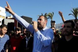 Moroccan activist and the leader of the protest movement Nasser Zefzafi gives a speech during a demonstration in the northern town of Al-Hoceima, seven months after a fishmonger was crushed to death inside a garbage truck as he tried to retrieve fish confiscated by the police, in Al-Hoceima, Morocco May 18, 2017. REUTERS/Youssef Boudlal