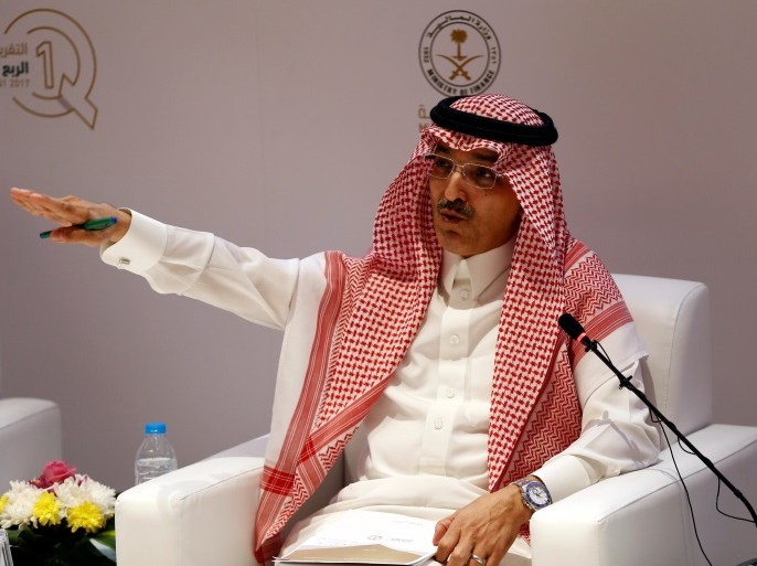 Mohammed Al-Jadaan, Saudi Minister of Finance, gestures during a news conference announcing the first Quarter of Saudi budget, in Riyadh, Saudi Arabia May 11, 2017. REUTERS/Faisal Al Nasser
