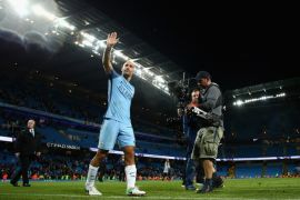 MANCHESTER, ENGLAND - MAY 16: Pablo Zabaleta of Manchester City does a lap of honour after his last home match for the club during the Premier League match between Manchester City and West Bromwich Albion at Etihad Stadium on May 16, 2017 in Manchester, England. (Photo by Clive Mason/Getty Images)