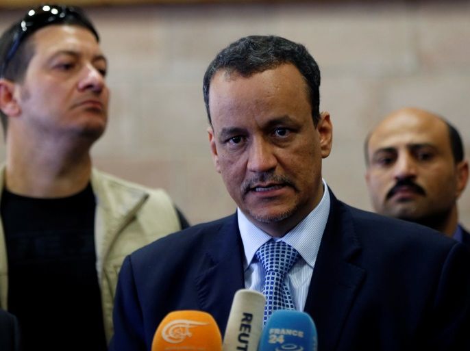 United Nations Special Envoy for Yemen, Ismail Ould Cheikh Ahmed, speaks to reporters upon his arrival at Sanaa airport on a visit to Sanaa, Yemen May 22, 2017. REUTERS/Khaled Abdullah