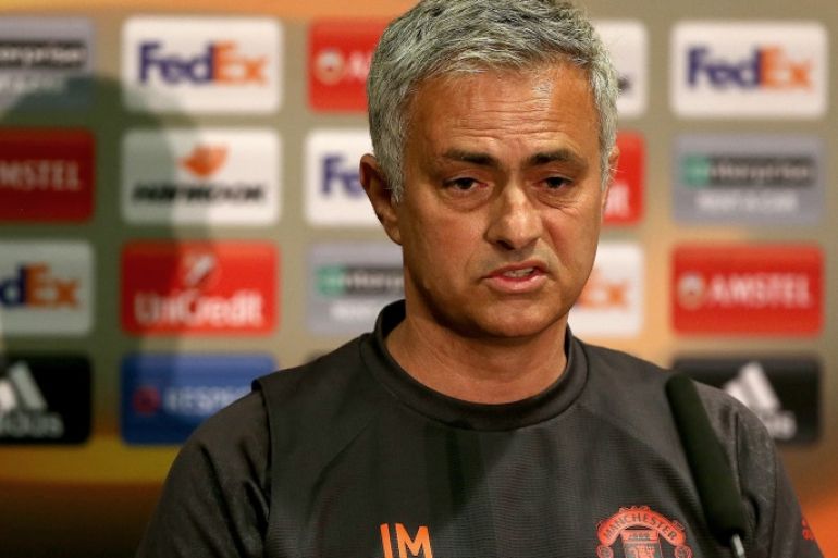 epa05955313 Manchester United's Jose Mourinho speaks to media during a press conference at Old Trafford in Manchester, Britain, 10 May 2017. Manchester United will face Celta Vigo in the UEFA Europa League semi final, second leg soccer match at Old Tafford on 11 May 2017. EPA/NIGEL RODDIS