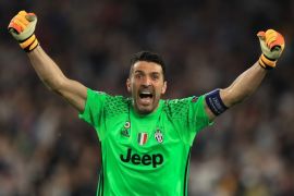 TURIN, ITALY - MAY 09: Gianluigi Buffon of Juventus celebrates the first goal during the UEFA Champions League Semi Final second leg match between Juventus and AS Monaco at Juventus Stadium on May 9, 2017 in Turin, Italy. (Photo by Richard Heathcote/Getty Images)
