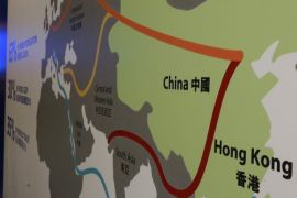 A map illustrating China's silk road economic belt and the 21st century maritime silk road, or the so-called