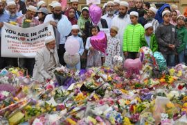 MANCHESTER, ENGLAND - MAY 24: Members of the Muslim community gather at the floral tributes at St Ann's Square on May 24, 2017 in Manchester, England.An explosion occurred at Manchester Arena on the evening of May 22 as concert goers were leaving the venue after Ariana Grande had performed. Greater Manchester Police are treating the explosion as a terrorist attack and have confirmed 22 fatalities and 59 injured. (Photo by Jeff J Mitchell/Getty Images)