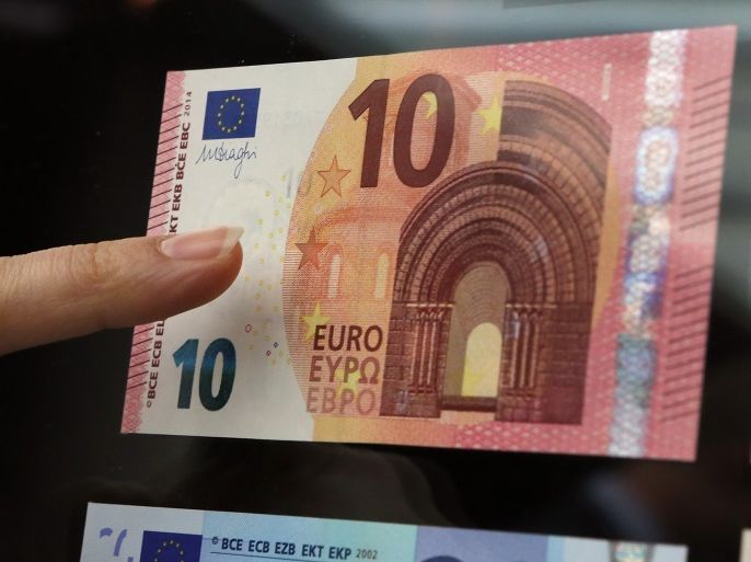 FRANKFURT AM MAIN, GERMANY - JANUARY 13: The new 10 Euro banknote is presented tot he media by the European Central Bank on January 13, 2014 in Frankfurt am Main, Germany. The new design of the ten Euro banknote aims to protect it from counterfeiting and is due to be introduced into circulation on September 23. (Photo by Hannelore Foerster/Getty Images)
