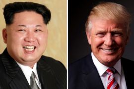 FILE PHOTOS: A combination photo shows a Korean Central News Agency (KCNA) handout of North Korean leader Kim Jong Un released on May 10, 2016, and Republican U.S. presidential candidate Donald Trump posing for a photo after an interview with Reuters in his office in Trump Tower, in the Manhattan borough of New York City, U.S., May 17, 2016. REUTERS/KCNA handout via Reuters/File Photo & REUTERS/Lucas Jackson/File Photo ATTENTION EDITORS - THE KCNA IMAGE WAS PROVIDED BY A THIRD PARTY. EDITORIAL USE ONLY. REUTERS IS UNABLE TO INDEPENDENTLY VERIFY THIS IMAGE. NO THIRD PARTY SALES. NOT FOR USE BY REUTERS THIRD PARTY DISTRIBUTORS. SOUTH KOREA OUT. NO COMMERCIAL OR EDITORIAL SALES IN SOUTH KOREA.