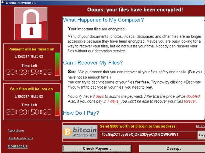 A screenshot shows a WannaCry ransomware demand, provided by cyber security firm Symantec, in Mountain View, California, U.S. May 15, 2017. Courtesy of Symantec/Handout via REUTERS ATTENTION EDITORS - THIS IMAGE WAS PROVIDED BY A THIRD PARTY. EDITORIAL USE ONLY. NO RESALES. NO ARCHIVE.?