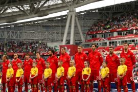 Soccer Football - Mexico v Russia - FIFA Confederations Cup Russia 2017 - Group A - Kazan Arena, Kazan, Russia - June 24, 2017 Russia line up during the national anthems before the match REUTERS/John Sibley