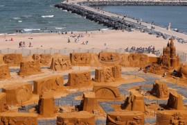 Sand sculptures are seen during the Sand Sculpture Festival