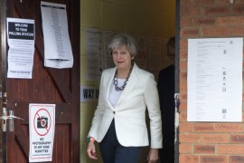 MAIDENHEAD, ENGLAND - JUNE 08: Conservative Party leader Theresa May leaves the polling station in Sonning Guide & Scout hut after casting her vote on June 8, 2017 in Sonning near Maidenhead, England. Polling stations have opened as the nation votes to decide the next UK government in a general election. (Photo by Matt Cardy/Getty Images)
