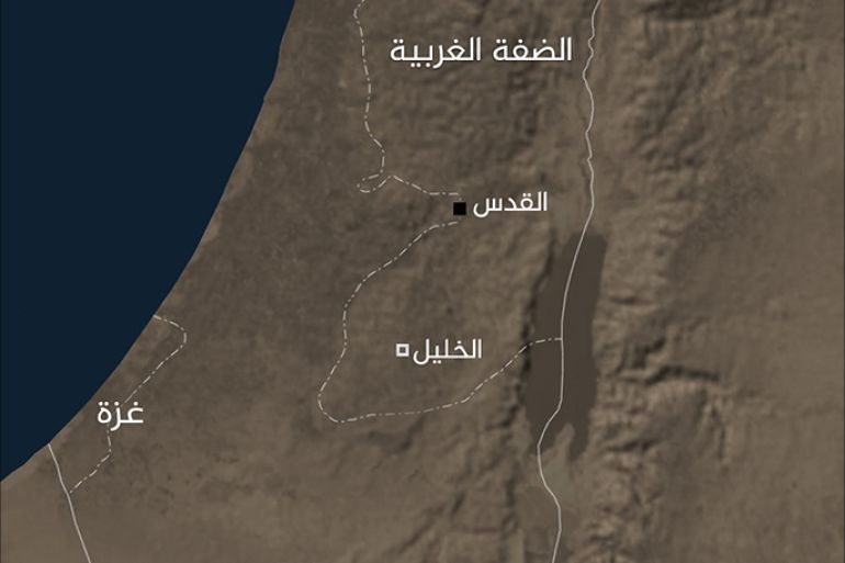 خريطة فلسطين وعليها مستوطنة كريات أربع بمدينة الخليل