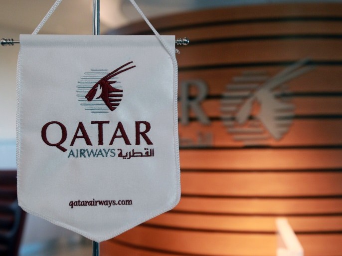 A logo of Qatar Airways is seen at Hamad International Airport in Doha, Qatar June 12, 2017. REUTERS/Naseem Zeitoon