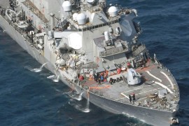 The Arleigh Burke-class guided-missile destroyer USS Fitzgerald. damaged by colliding with a Philippine-flagged merchant vessel. is seen off Shimoda, Japan in this photo taken by Kyodo June 17, 2017. Mandatory credit Kyodo/via REUTERS ATTENTION EDITORS - THIS IMAGE WAS PROVIDED BY A THIRD PARTY. MANDATORY CREDIT. JAPAN OUT. NO COMMERCIAL OR EDITORIAL SALES IN JAPAN. THIS PICTURE WAS PROCESSED BY REUTERS TO ENHANCE QUALITY. AN UNPROCESSED VERSION HAS BEEN PROVIDED SEPARATELY. TPX IMAGES OF THE DAY
