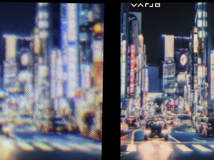 Varjo - comparison between the high resolution image of varjo vr headset and oculus vr headset