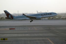 A Qatar Airways plane is seen at Hamad International Airport in Doha, Qatar June 12, 2017. REUTERS/Naseem Zeitoon