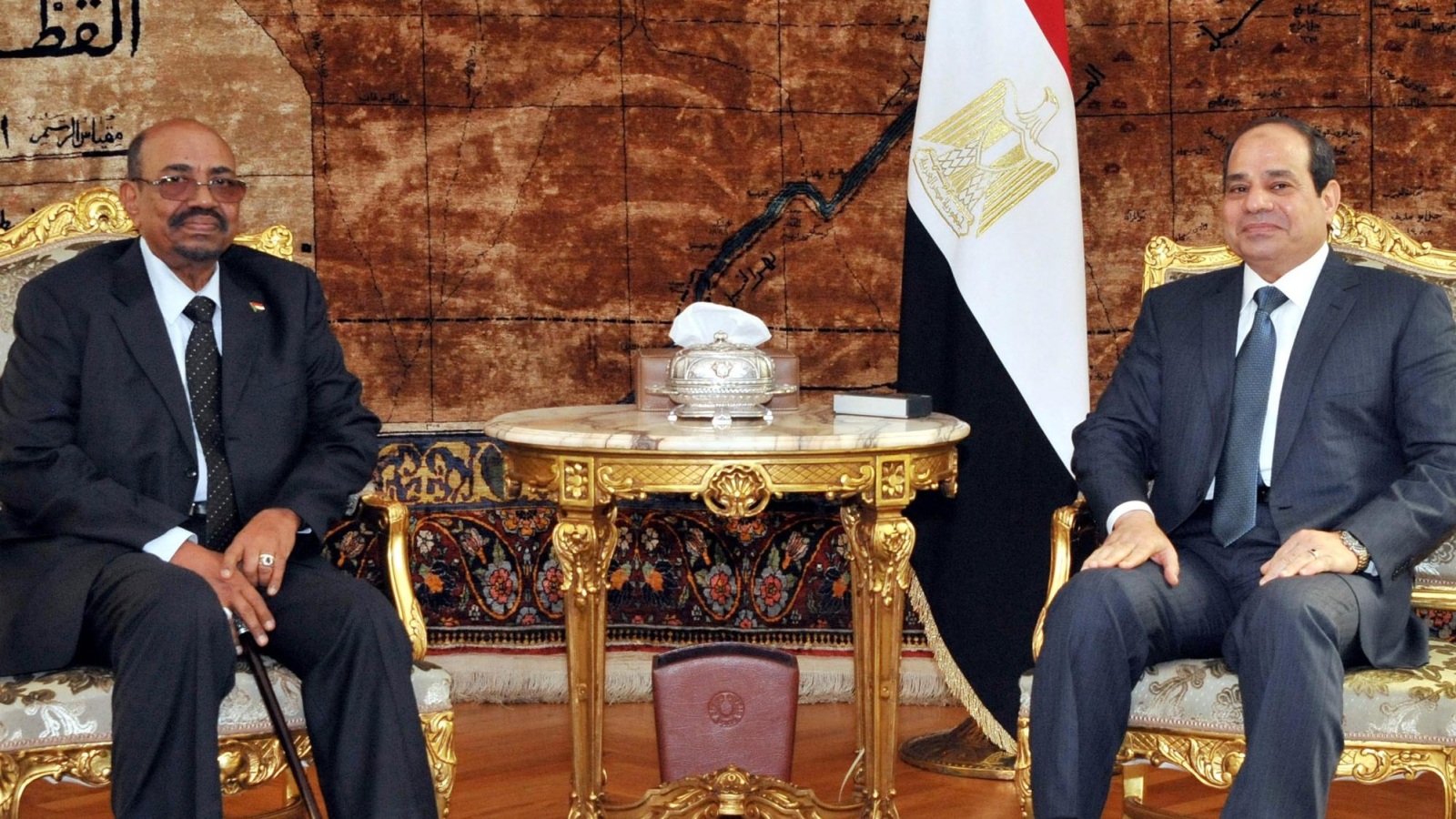 ‪الرئيس السوداني عمر البشير مع نظيره المصري عبد الفتاح السيسي في القاهرة عام 2014‬  (الأوروبية