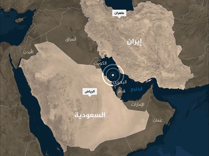 خارطة تظهر فيها السعودية وإيران ومياه الخليج