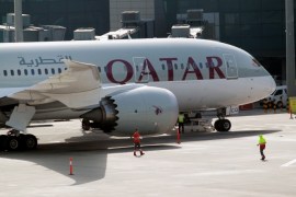 A Qatar Airways aircraft is seen at Hamad International Airport in Doha, Qatar, June 7, 2017. REUTERS/Naseem Zeitoon