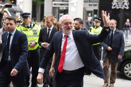 LONDON, ENGLAND - JUNE 09: Labour Leader Jeremy Corbyn arrives at Labour Headquarters on June 9, 2017 in London, England. After a snap election was called by Prime Minister Theresa May the United Kingdom went to the polls yesterday. The closely fought election has failed to return a clear overall majority winner and a hung parliament has been declared. (Photo by Chris J Ratcliffe/Getty Images)