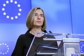 Federica Mogherini, the High Representative of the Union for Foreign Affairs and Security Policy, speaks during a press briefing in Brussels,